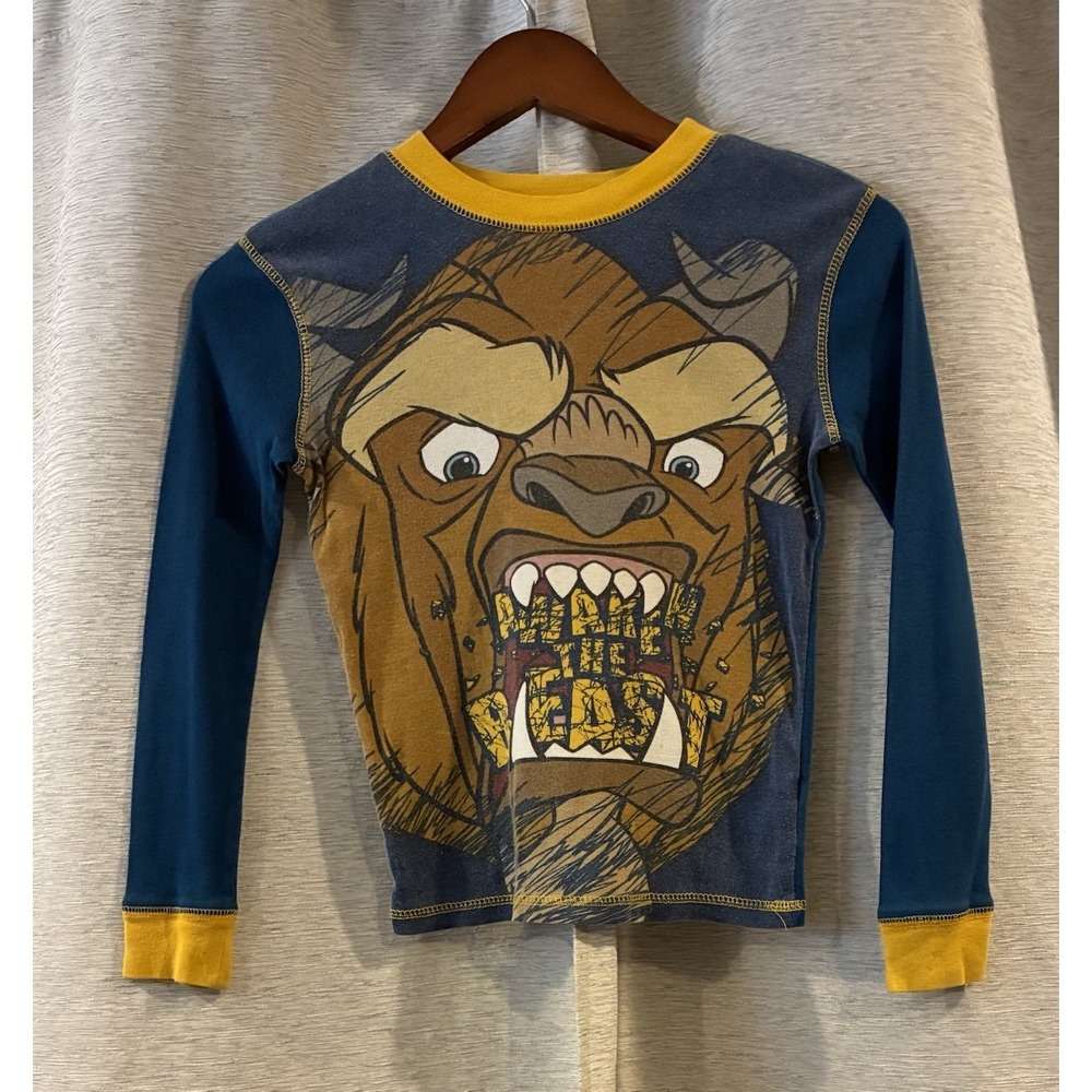 Disney Store Beauty And The Beast Long Sleeve Pajama Top Blue Yellow Kids 10